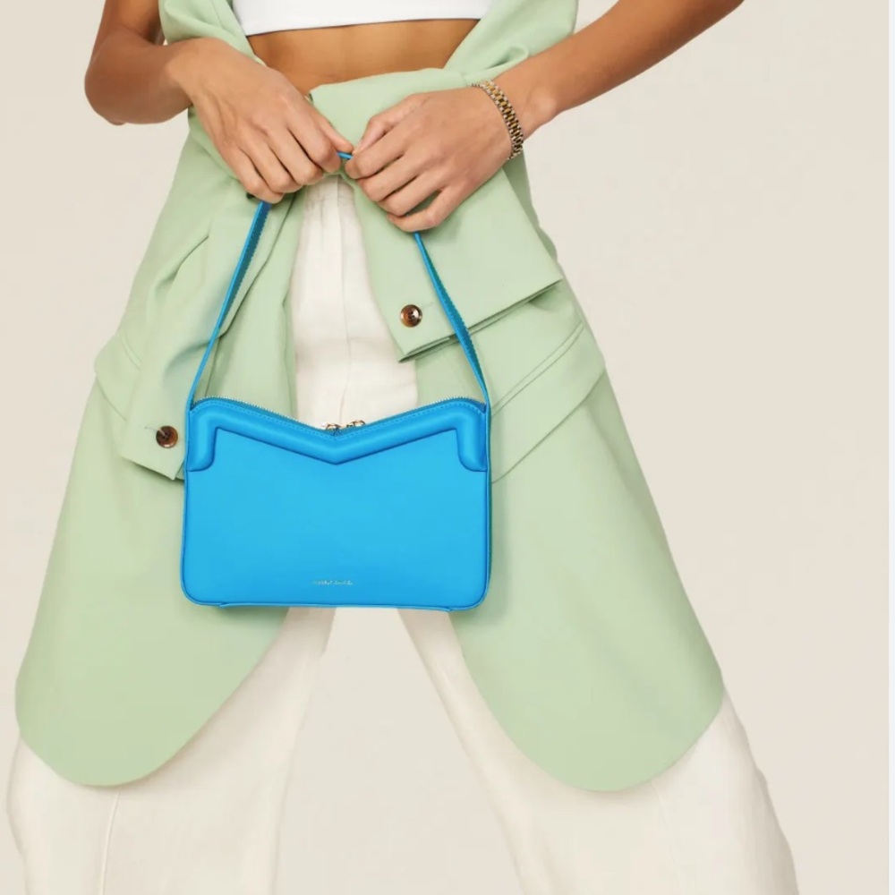 Mansur Gavriel M Frame Baguette Bag Shoulder Bright Blue Leather Purse $545 MSRP - Picture 2 of 15
